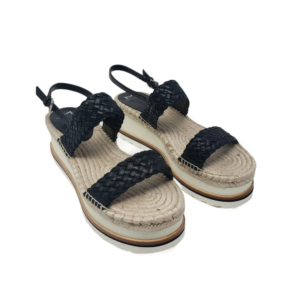 Marc Fisher Gabli Leather Braided Straps Platform Wedge Sandal Black Size 10 NEW